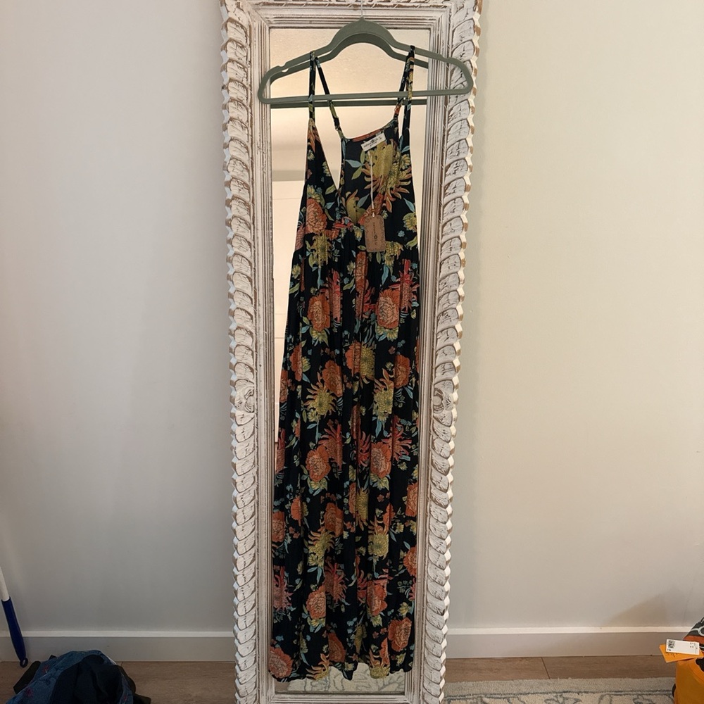 NWT Natural Life Large Floral Maxi Dress in Black with Tropical Print